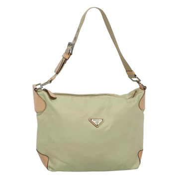 PRADA Shoulder Bag Nylon Beige Silver Auth 118296