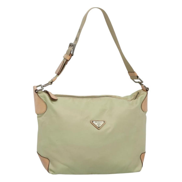 PRADA Shoulder Bag Nylon Beige Silver Auth 118296