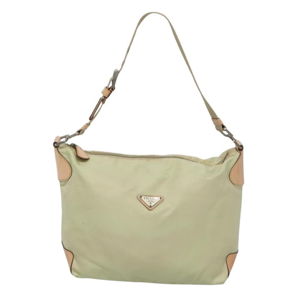PRADA Shoulder Bag Nylon Beige Silver Auth 118296