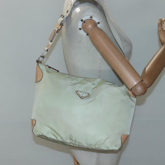 PRADA Shoulder Bag Nylon Beige Silver Auth 118296
