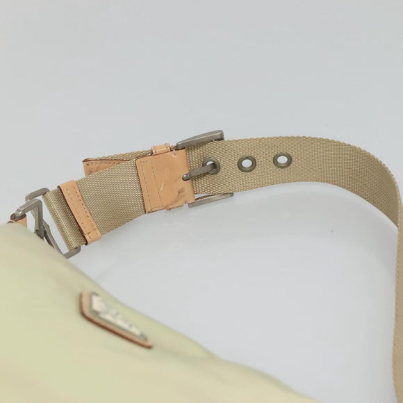 PRADA Shoulder Bag Nylon Beige Silver Auth 118296