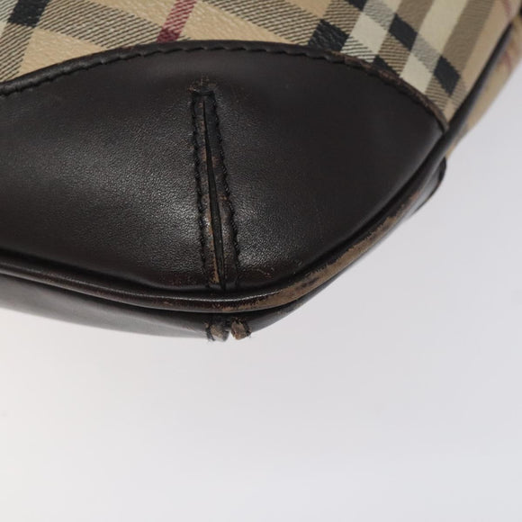 BURBERRY Nova Check Shoulder Bag PVC Beige Gold Auth 118306