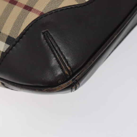 BURBERRY Nova Check Shoulder Bag PVC Beige Gold Auth 118306