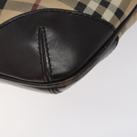 BURBERRY Nova Check Shoulder Bag PVC Beige Gold Auth 118306