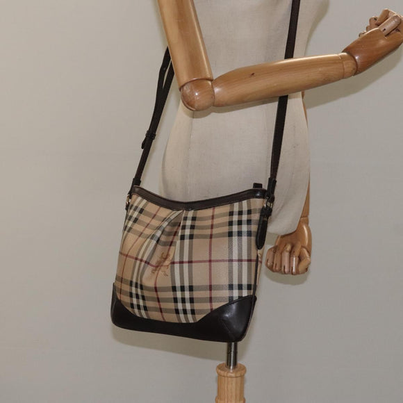 BURBERRY Nova Check Shoulder Bag PVC Beige Gold Auth 118306