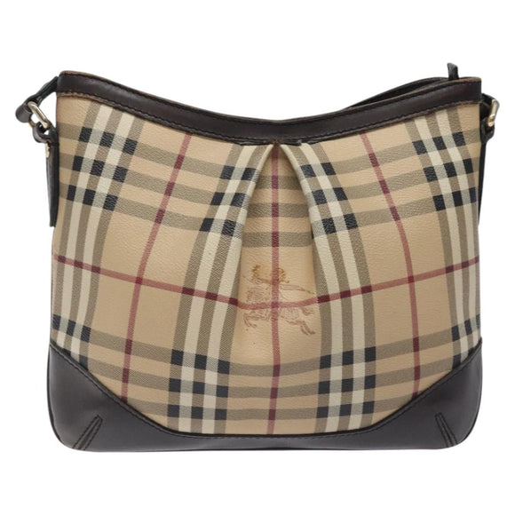BURBERRY Nova Check Shoulder Bag PVC Beige Gold Auth 118306