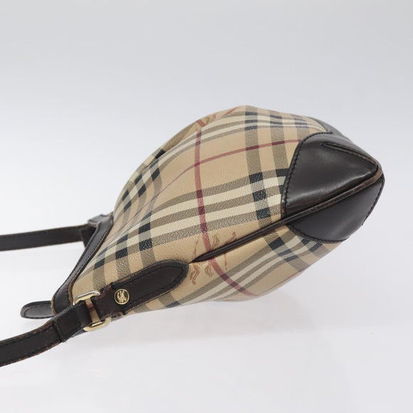 BURBERRY Nova Check Shoulder Bag PVC Beige Gold Auth 118306