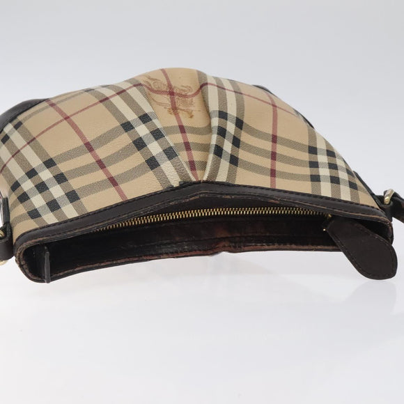BURBERRY Nova Check Shoulder Bag PVC Beige Gold Auth 118306