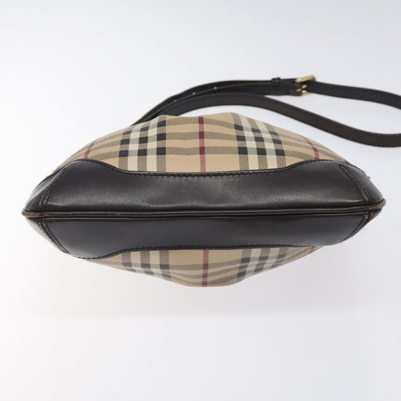 BURBERRY Nova Check Shoulder Bag PVC Beige Gold Auth 118306