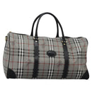 Burberrys Nova Check Boston Bag PVC Gray Gold Auth 118312-1