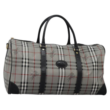 Burberrys Nova Check Boston Bag PVC Gray Gold Auth 118312