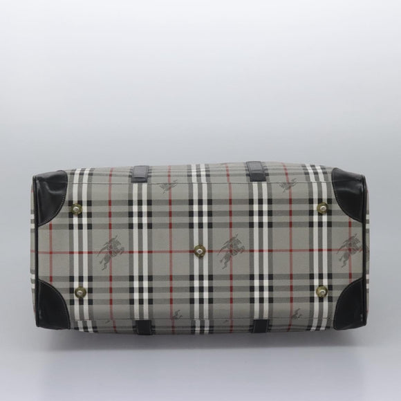 Burberrys Nova Check Boston Bag PVC Gray Gold Auth 118312