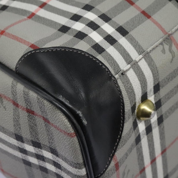 Burberrys Nova Check Boston Bag PVC Gray Gold Auth 118312