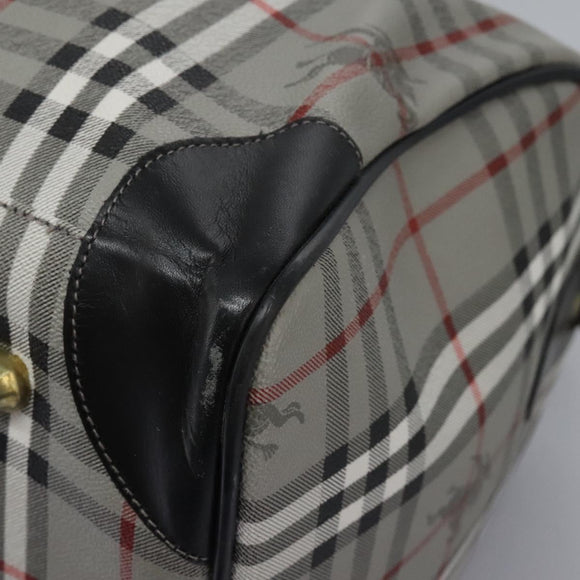Burberrys Nova Check Boston Bag PVC Gray Gold Auth 118312