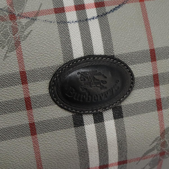 Burberrys Nova Check Boston Bag PVC Gray Gold Auth 118312