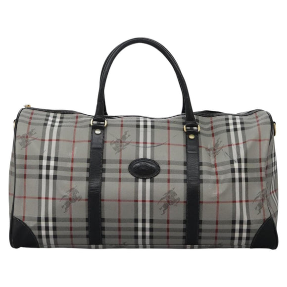 Burberrys Nova Check Boston Bag PVC Gray Gold Auth 118312