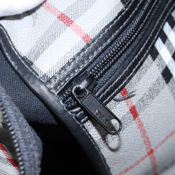 Burberrys Nova Check Boston Bag PVC Gray Gold Auth 118312