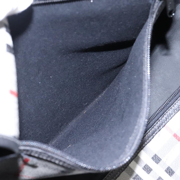 Burberrys Nova Check Boston Bag PVC Gray Gold Auth 118312