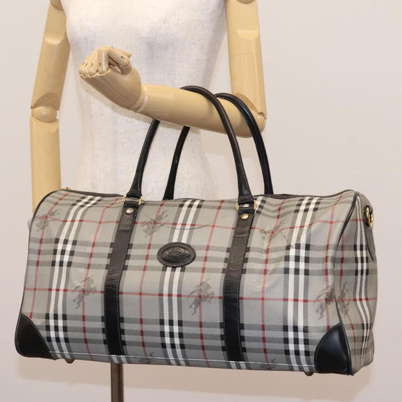 Burberrys Nova Check Boston Bag PVC Gray Gold Auth 118312