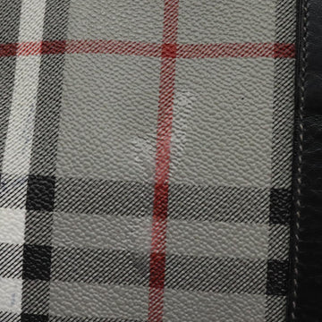 Burberrys Nova Check Boston Bag PVC Gray Gold Auth 118312 - 0