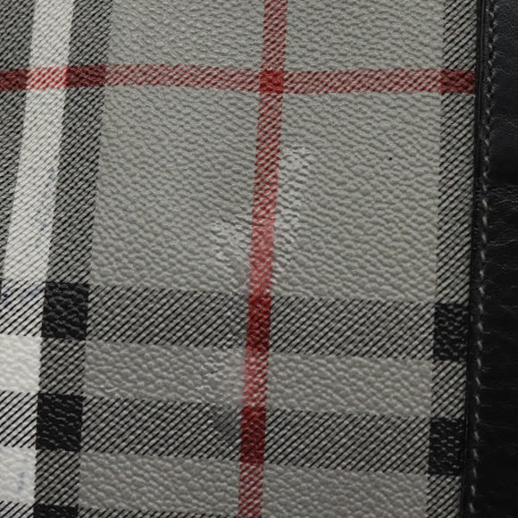 Burberrys Nova Check Boston Bag PVC Gray Gold Auth 118312