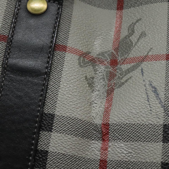 Burberrys Nova Check Boston Bag PVC Gray Gold Auth 118312