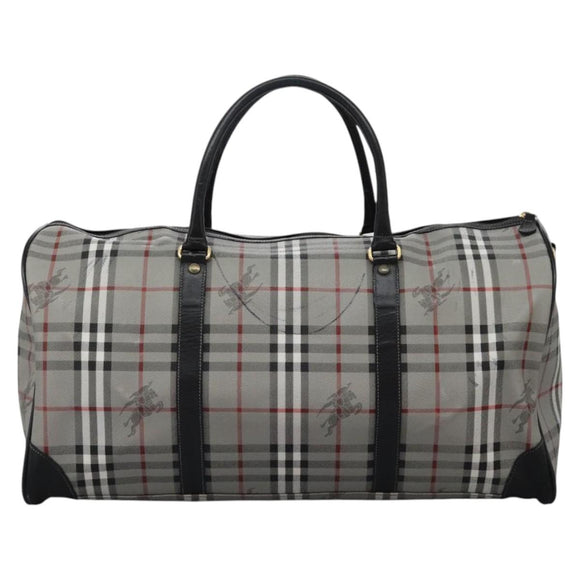 Burberrys Nova Check Boston Bag PVC Gray Gold Auth 118312