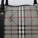 Burberrys Nova Check Boston Bag PVC Gray Gold Auth 118312-6