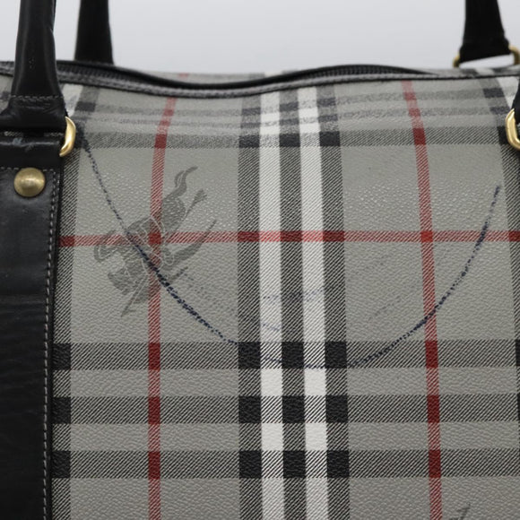 Burberrys Nova Check Boston Bag PVC Gray Gold Auth 118312