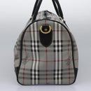 Burberrys Nova Check Boston Bag PVC Gray Gold Auth 118312-7