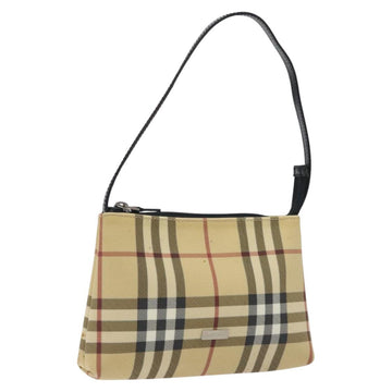BURBERRY Nova Check Accessory Pouch PVC Beige Silver Auth 118331