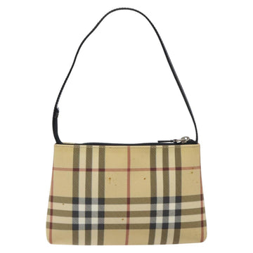 BURBERRY Nova Check Accessory Pouch PVC Beige Silver Auth 118331 - 0