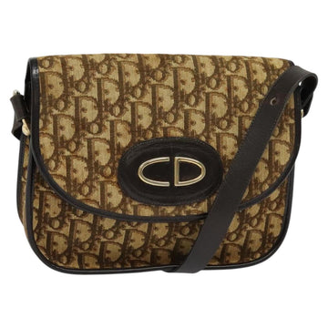 Christian Dior Trotter Canvas Shoulder Bag Brown Gold Auth 118335