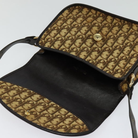 Christian Dior Trotter Canvas Shoulder Bag Brown Gold Auth 118335