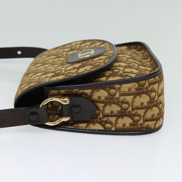 Christian Dior Trotter Canvas Shoulder Bag Brown Gold Auth 118335
