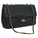 BALLY Chain Shoulder Bag Leather Navy Gold Auth 118337-1