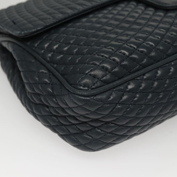 BALLY Chain Shoulder Bag Leather Navy Gold Auth 118337