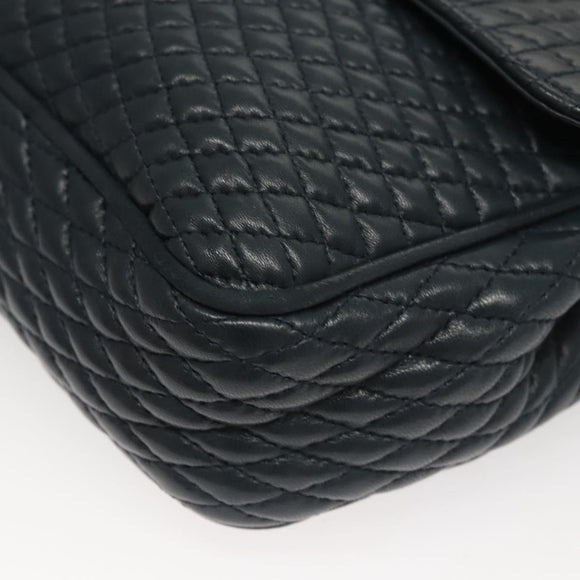 BALLY Chain Shoulder Bag Leather Navy Gold Auth 118337