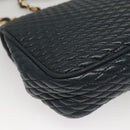 BALLY Chain Shoulder Bag Leather Navy Gold Auth 118337-15