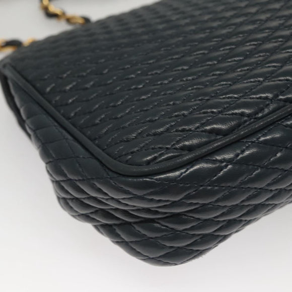 BALLY Chain Shoulder Bag Leather Navy Gold Auth 118337