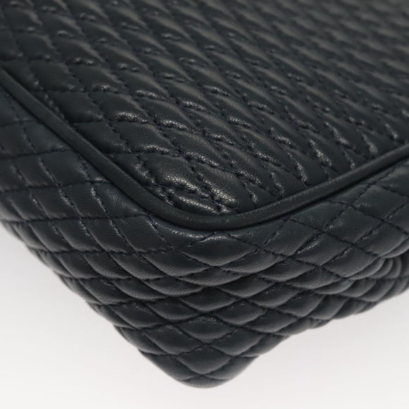 BALLY Chain Shoulder Bag Leather Navy Gold Auth 118337