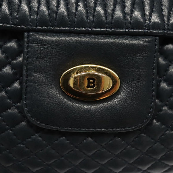 BALLY Chain Shoulder Bag Leather Navy Gold Auth 118337