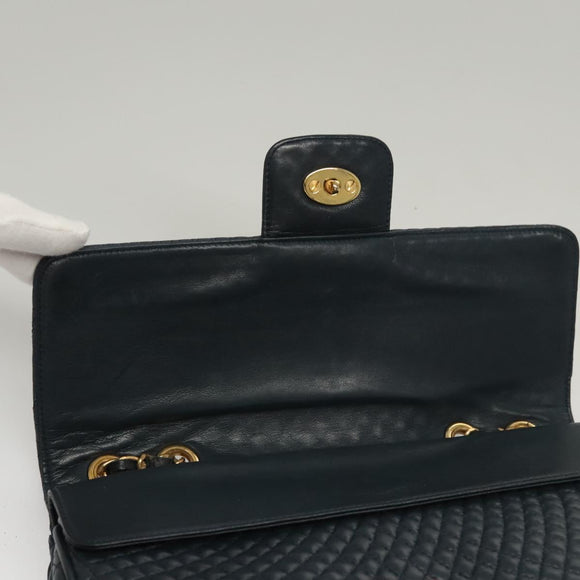 BALLY Chain Shoulder Bag Leather Navy Gold Auth 118337