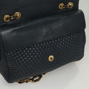 BALLY Chain Shoulder Bag Leather Navy Gold Auth 118337-18