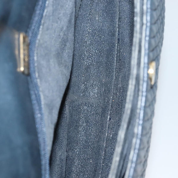 BALLY Chain Shoulder Bag Leather Navy Gold Auth 118337