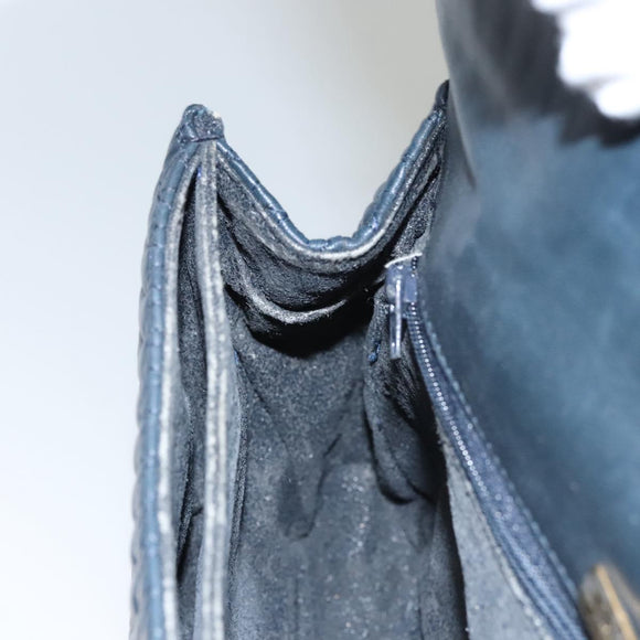 BALLY Chain Shoulder Bag Leather Navy Gold Auth 118337