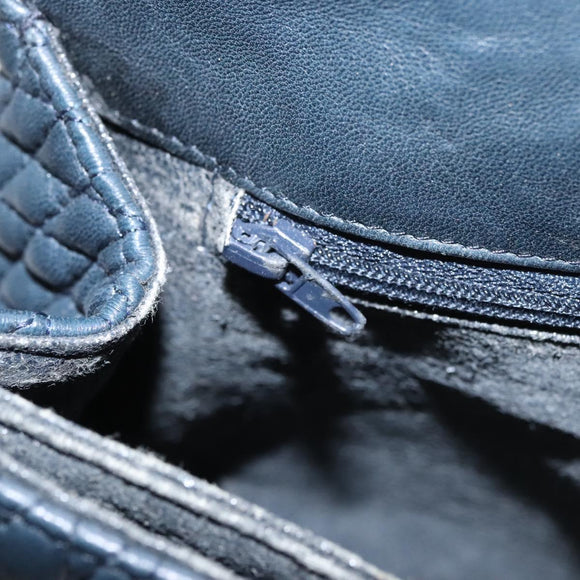 BALLY Chain Shoulder Bag Leather Navy Gold Auth 118337