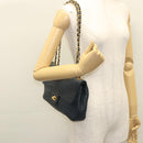 BALLY Chain Shoulder Bag Leather Navy Gold Auth 118337-24