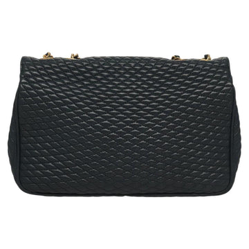 BALLY Chain Shoulder Bag Leather Navy Gold Auth 118337 - 0