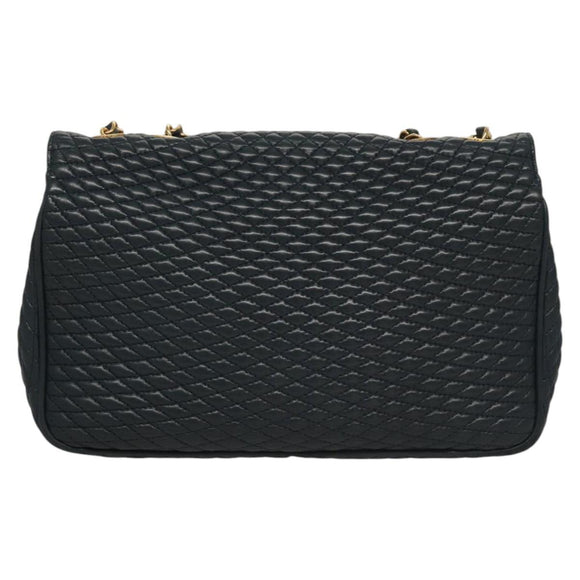 BALLY Chain Shoulder Bag Leather Navy Gold Auth 118337